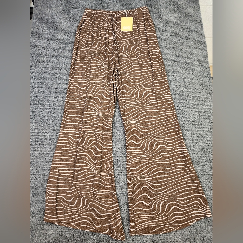 Charlie Holiday Lola Zebra Stripe Wide Leg Pant Size 4 Brown Cream  NWT